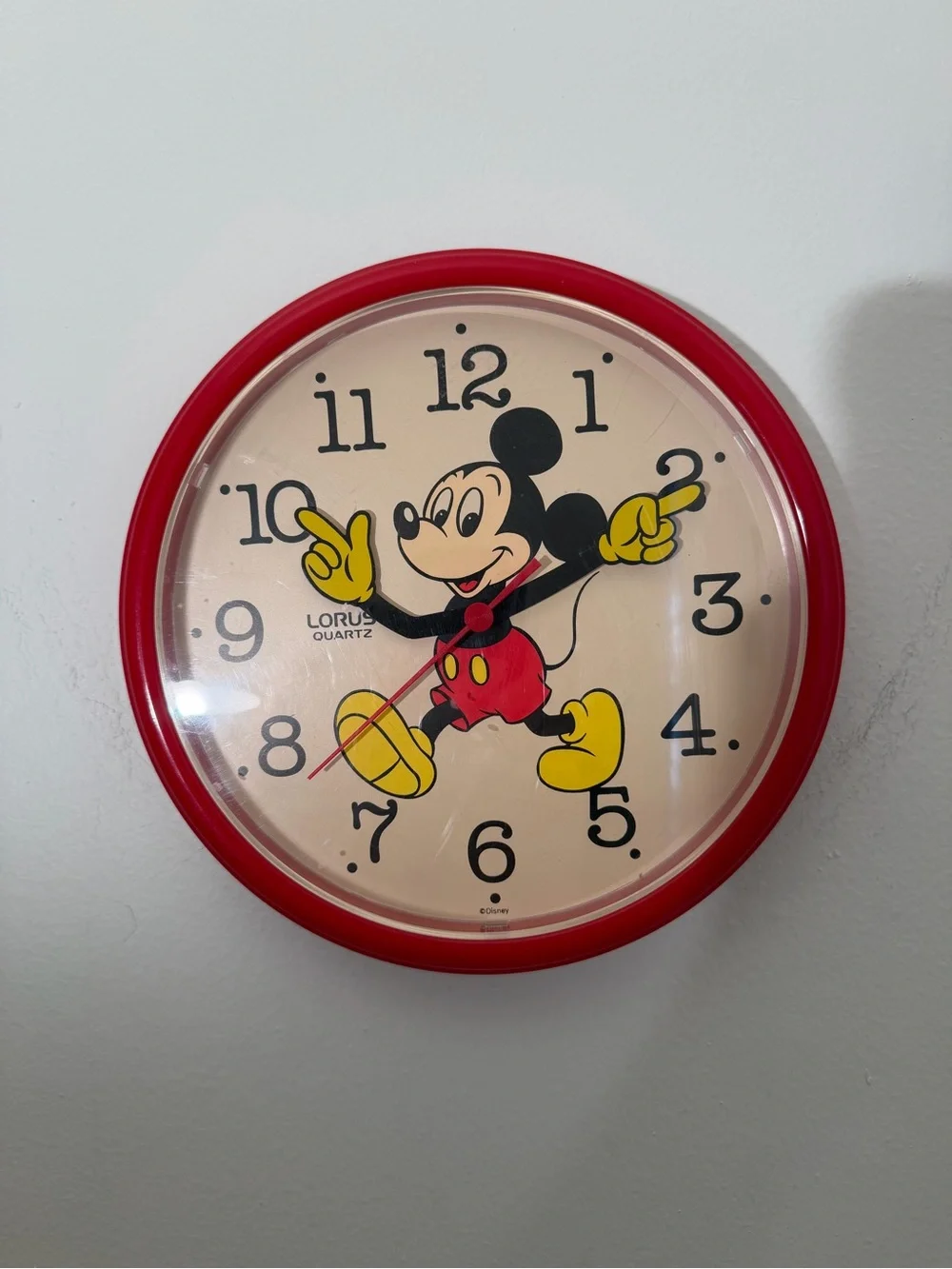 Vintage Disney Mickey Mouse Red Wall Clock